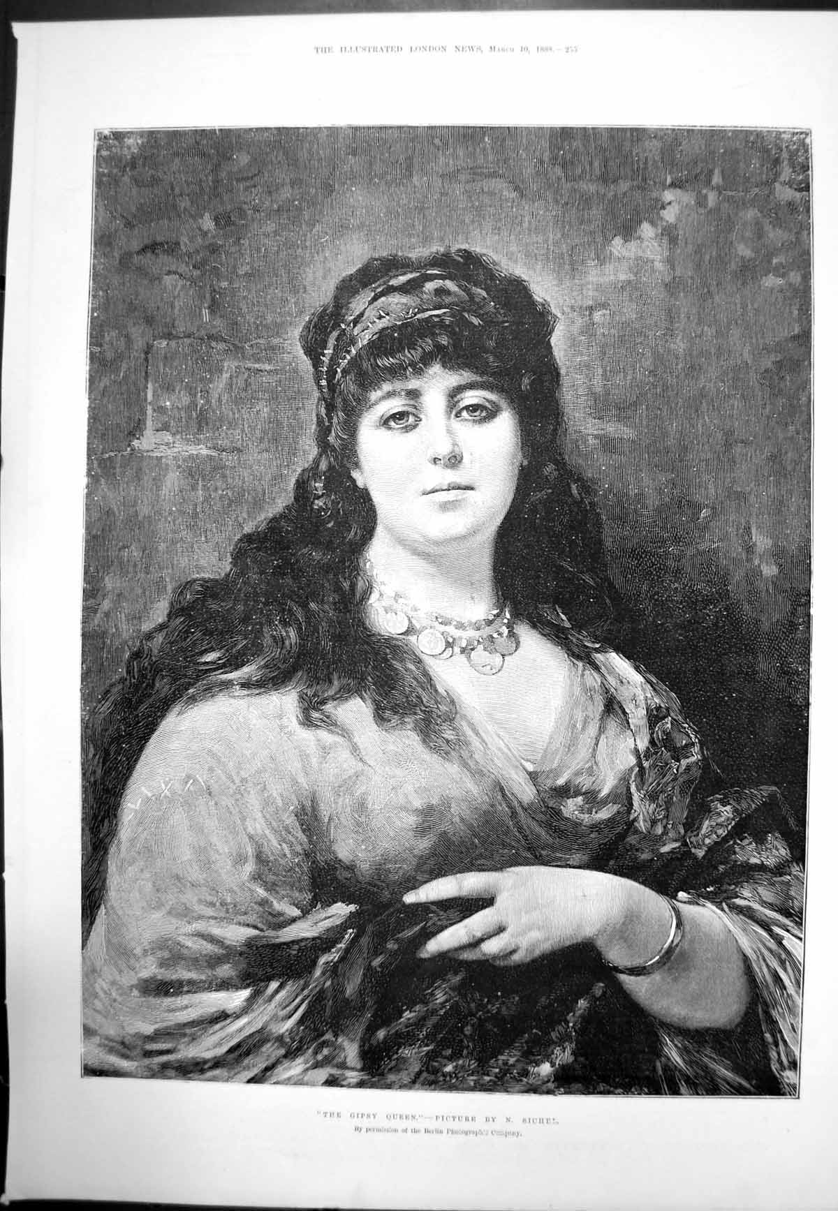 Old Antique Print Gipsy Queen N Sichel Berlin Photographic Company 1888 19th