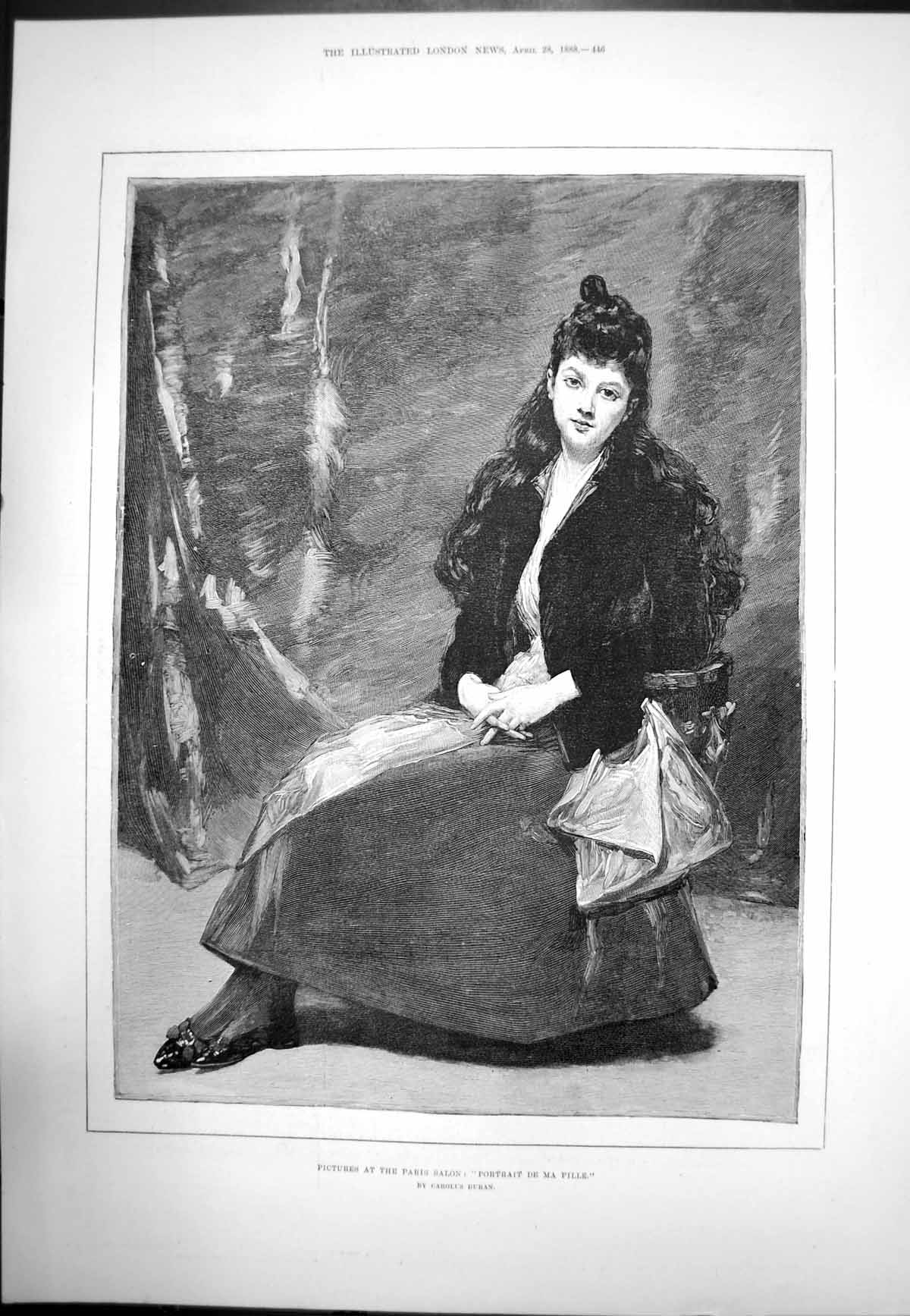 Antique Old Print Picture Paris Salon Portrait De Ma Fille Carolus Duran 1888