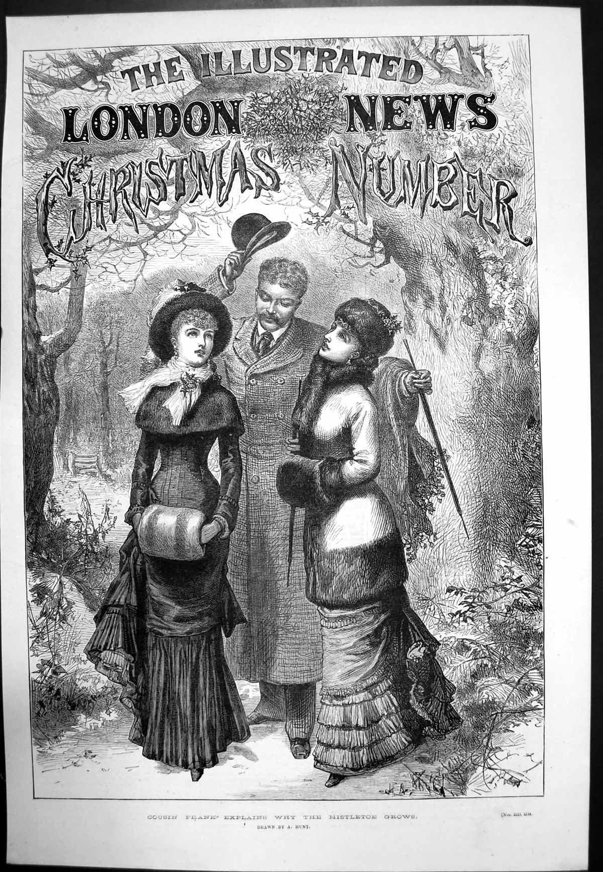 Old Antique Print Cousin Frank Explains Why Mistletoe Grows A Hunt 1879 19th