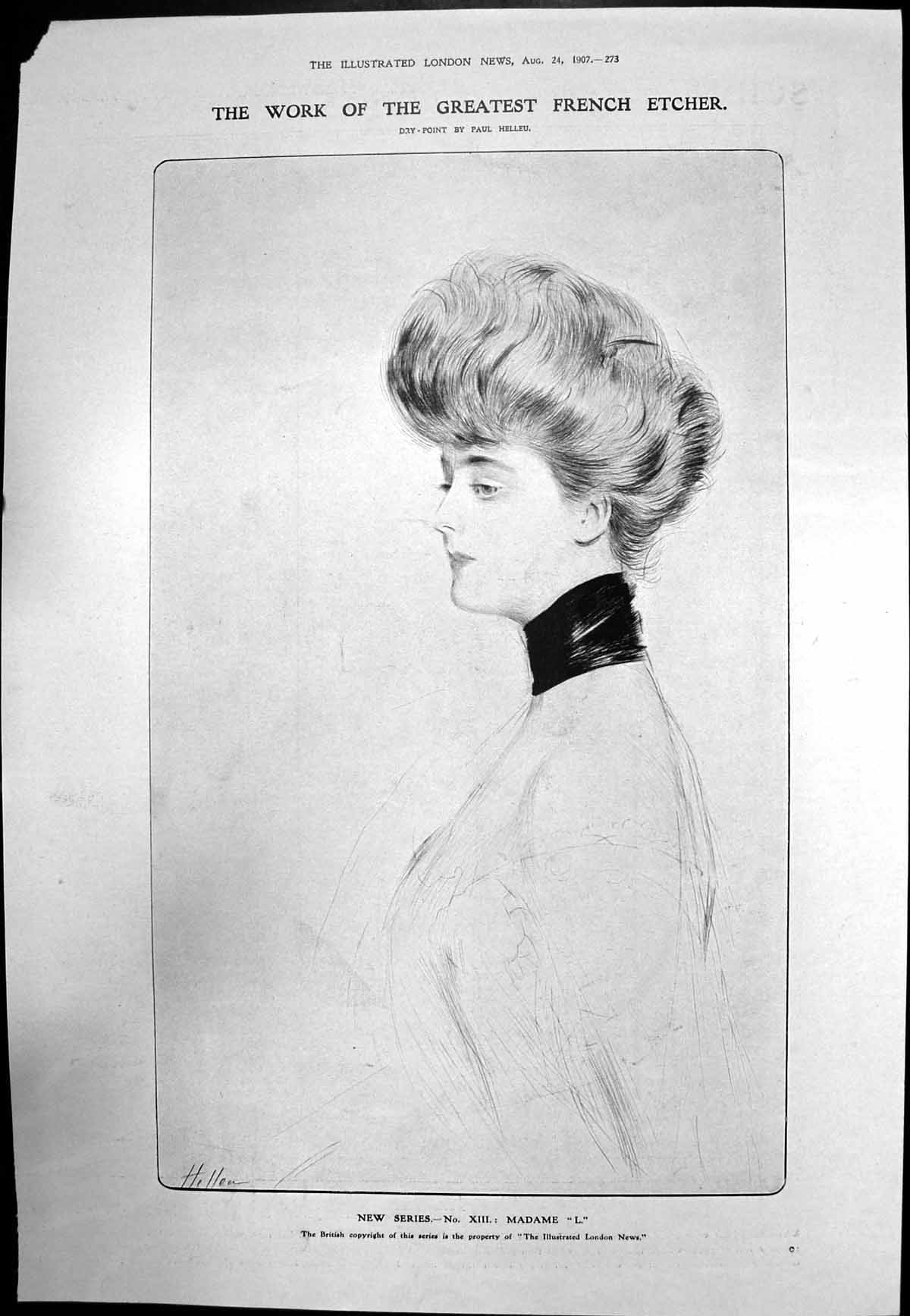 Original Old Antique Print Work French Etcher Paul Helleu No X111 Madame L 1907