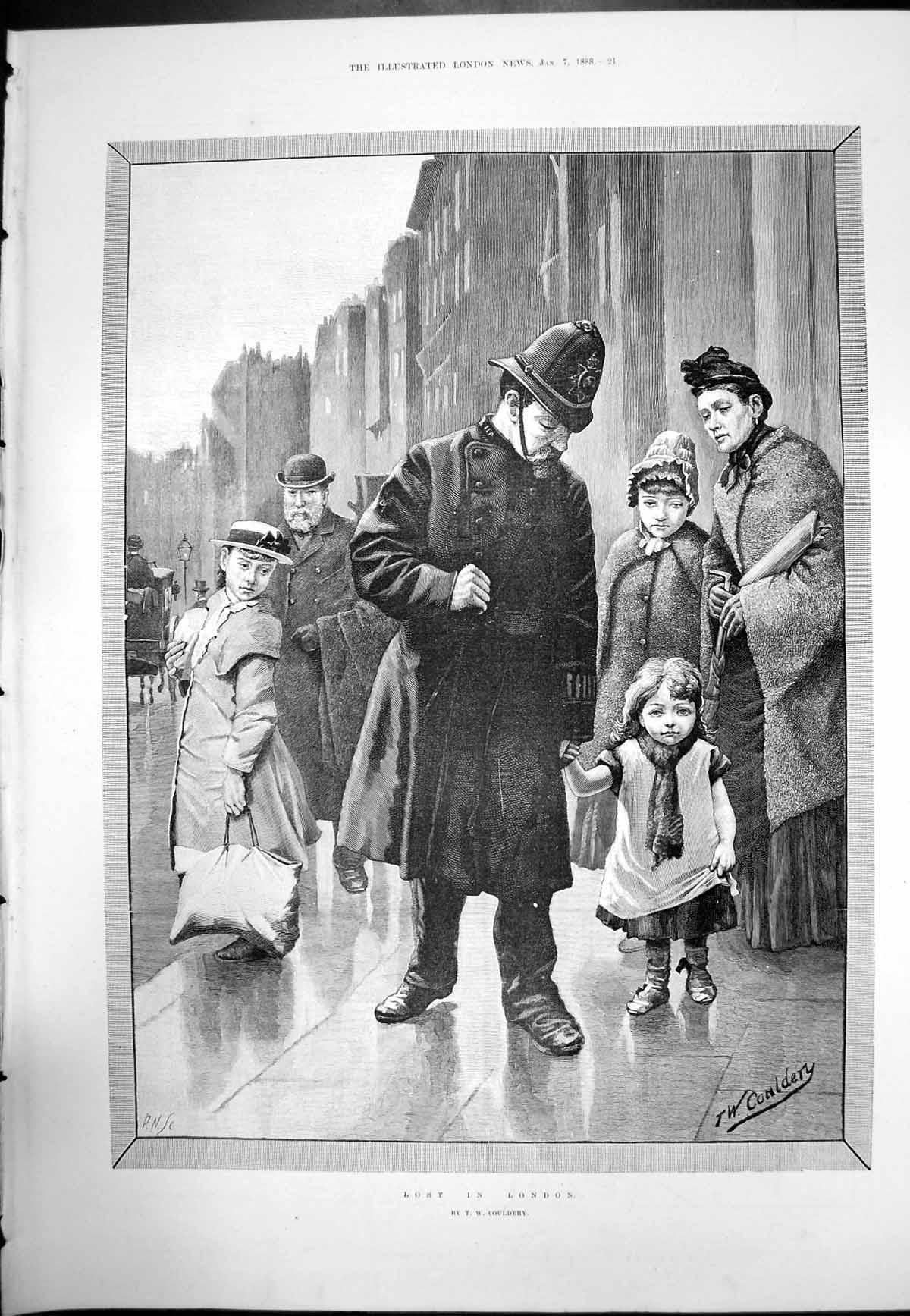 Antique Print Lost In London Tw Couldery Policeman Small Girl In Hand 1888 19th