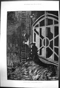Antique Old Print Underground London Penstock Chamber Man Ladderlantern1879