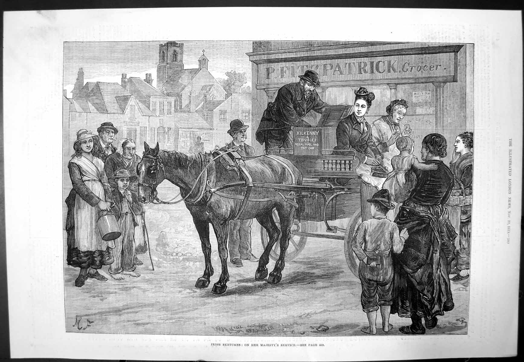 Antique Print Irish Sketch On Her Majestys Service Royal Mail Carriage 1879