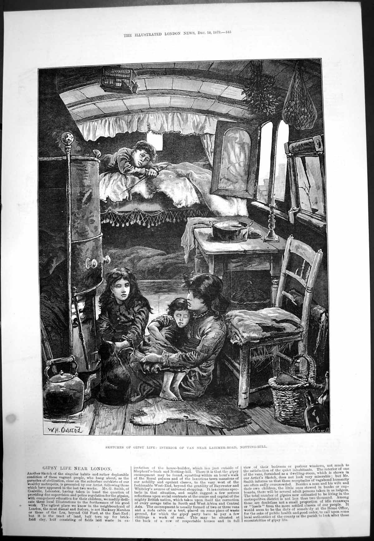 Antique Old Print Gipsy Life Interior Van Near Latimer Road Nottinghill 1879