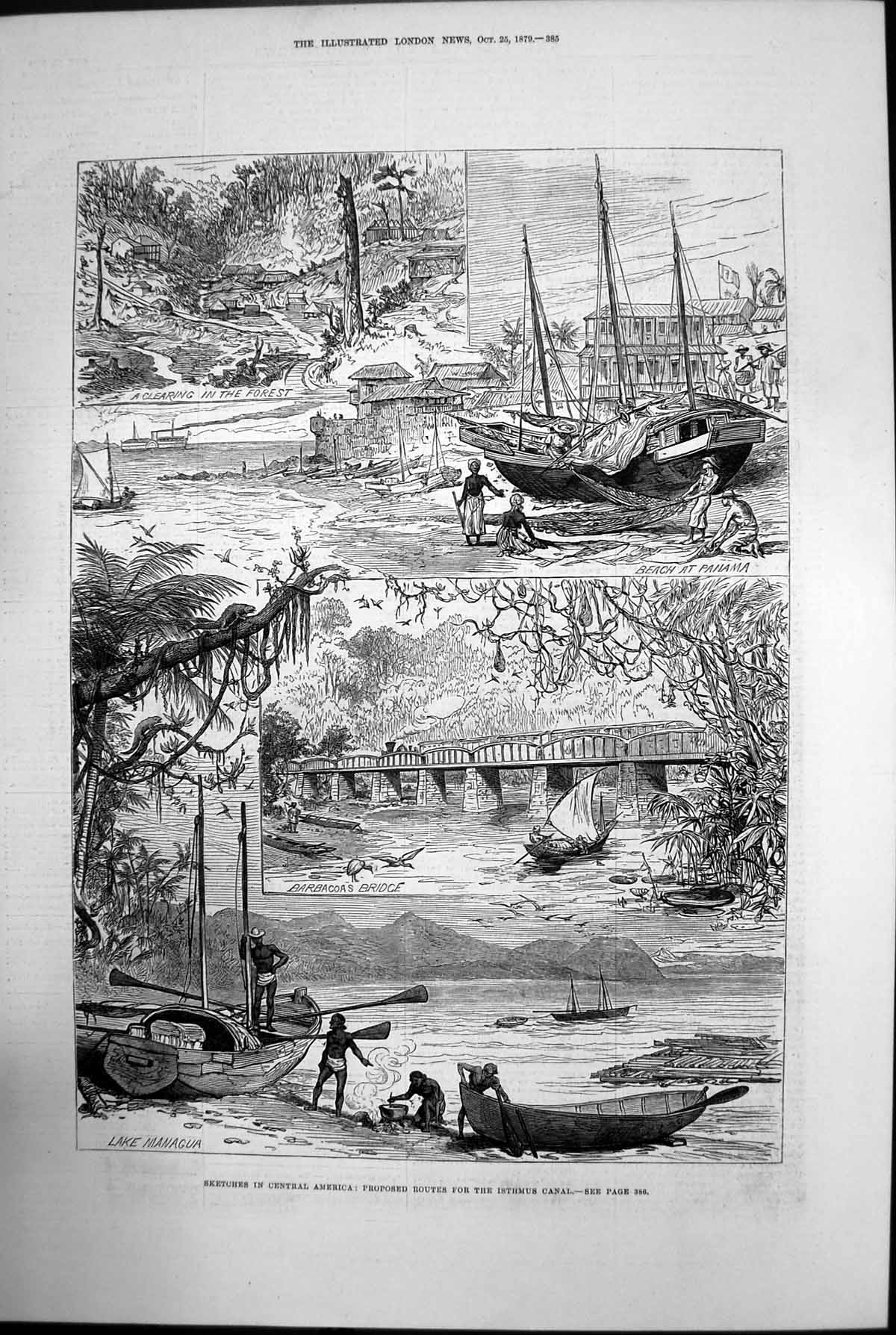 Old Print Sketches In America Proposed Routes For The Isthmus Canal 1879 19th