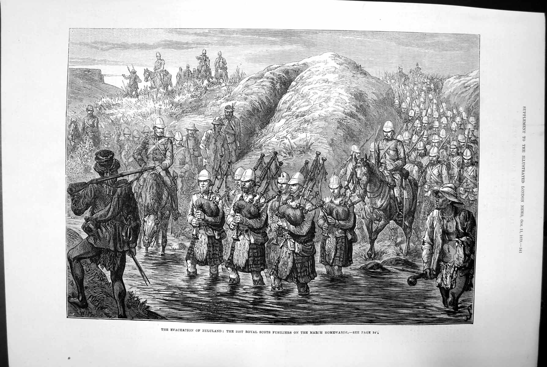 Antique Old Print Evacuation Zulu Land 21St Royal Scots Fusiliers March 1879