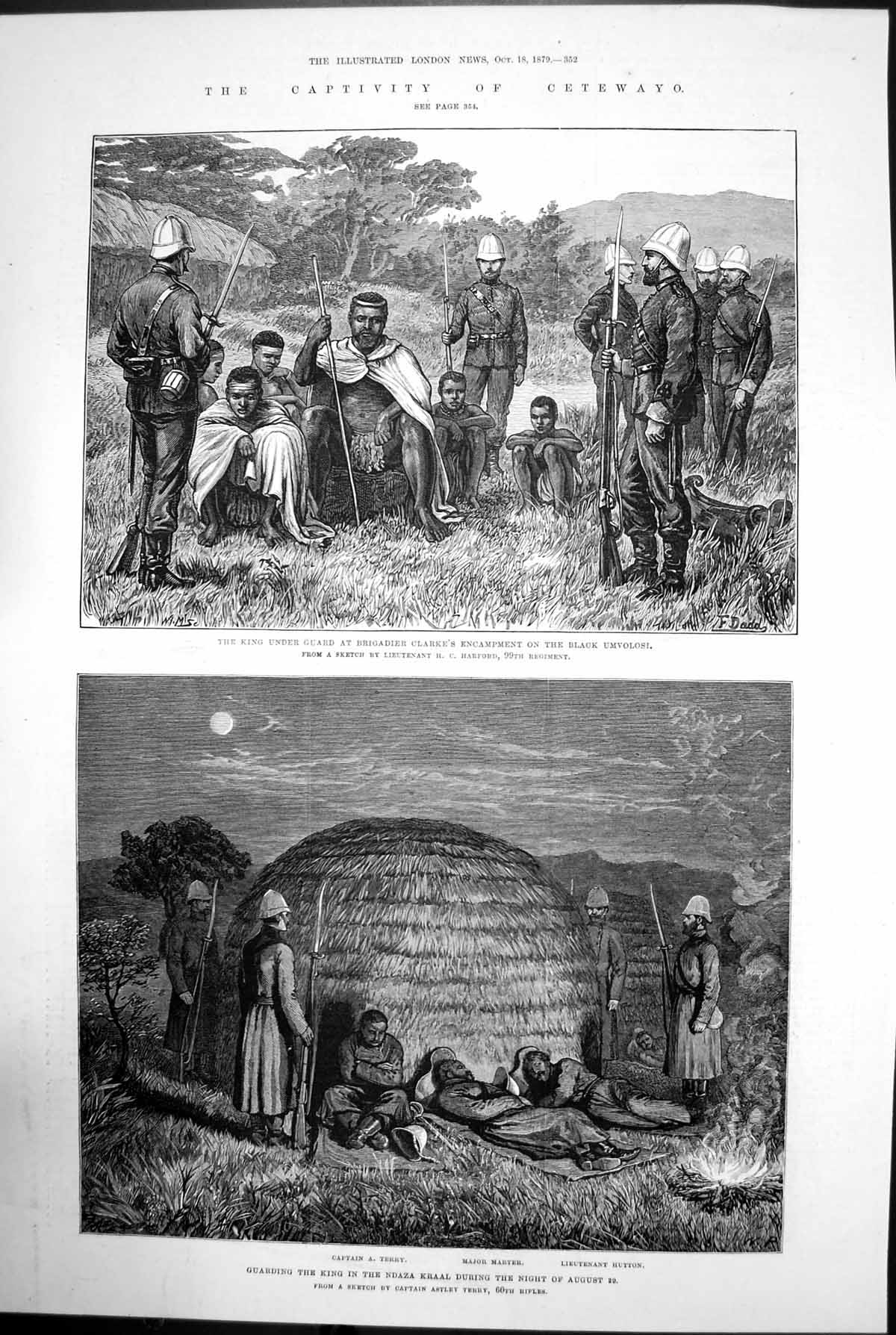 Old Print Kind Under Guard Brigadier Clarkes Encampment Ndaza Kraal 1879 19th