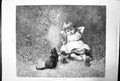 Old Print The Two Pets Cat Child Little Girl Grass Garden Butterfly 1881 19th