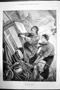 Antique Old Print Nearing Home W H Overend Boat Fishermen At Sea Sailor 1881