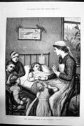 Antique Old Print The Christmas Story In The Childrens Hospital Nurse 1881 19th