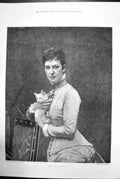 Antique Old Print The Favourite Downey Woman Kitten Cat Chair Pannemaker 1881