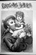 Antique Print A Sweet Little Cherub That Sits Up Aloft Child Mistletoe 1881