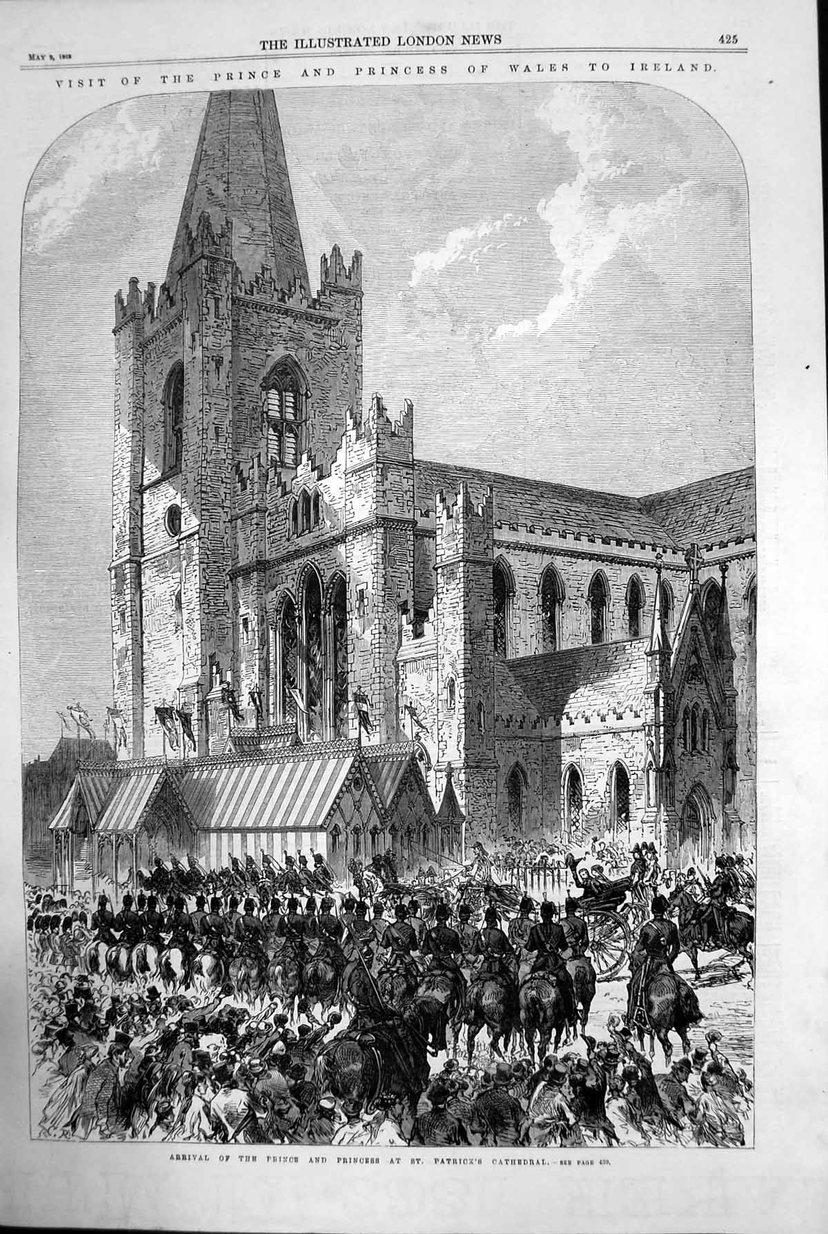 Antique Old Print Arrival Prince And Princess At St Patricks Cathedral 1868