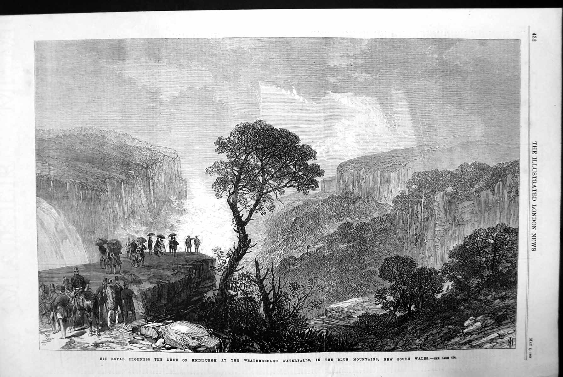 Antique Print Duke Edinburgh Waterfalls Blue Mountains New South Wales 1868