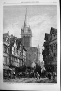 Antique Old Print St Pierre Caen Read Exhibition Water Colours Cathedral 1868