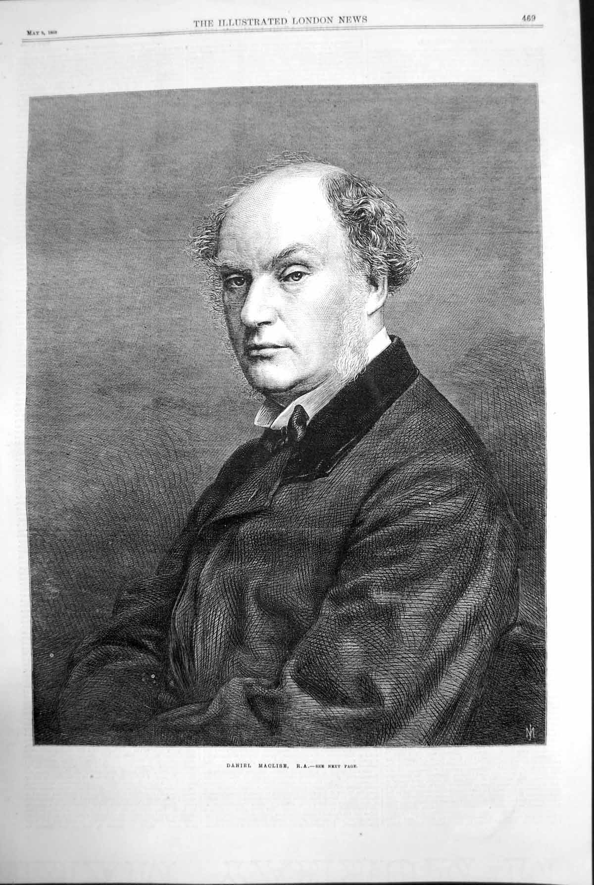 Original Old Antique Print Daniel Maclise Portrait Cork 1868 19th