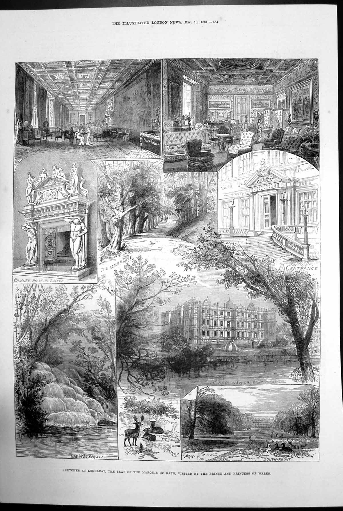 Antique Print Sketch Longleat Seat Marquis Bath Prince Princess Wales 1881 19th