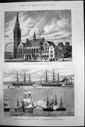 Antique Old Print Rochdale Flying Squadron Bay Yedo Bacchante Pegasus 1881 19th