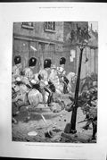 Antique Old Print Irish Land League Scots Greys Charging Mob Limerick 1881 19th