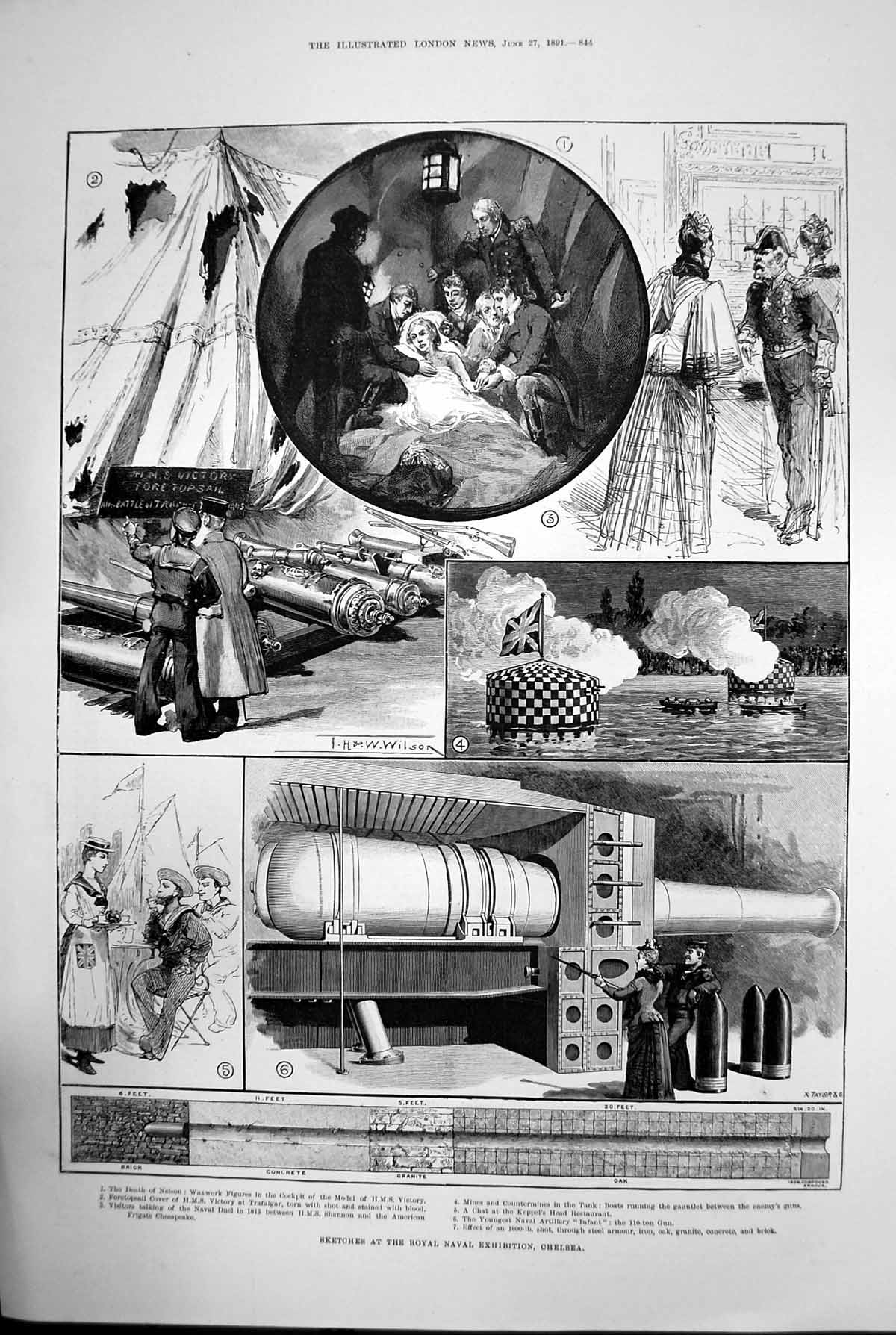 Old Print Sketches At The Royal Naval Exhibition Chelsea 1891 Hms Victory 19th