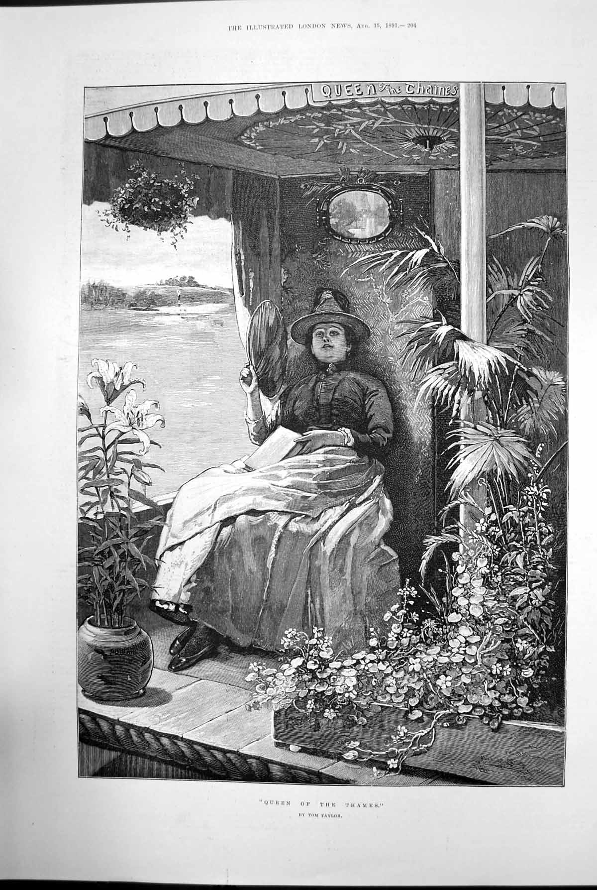 Old Antique Print Queen The Thames By Tom Taylor River Plants London 1891 19th