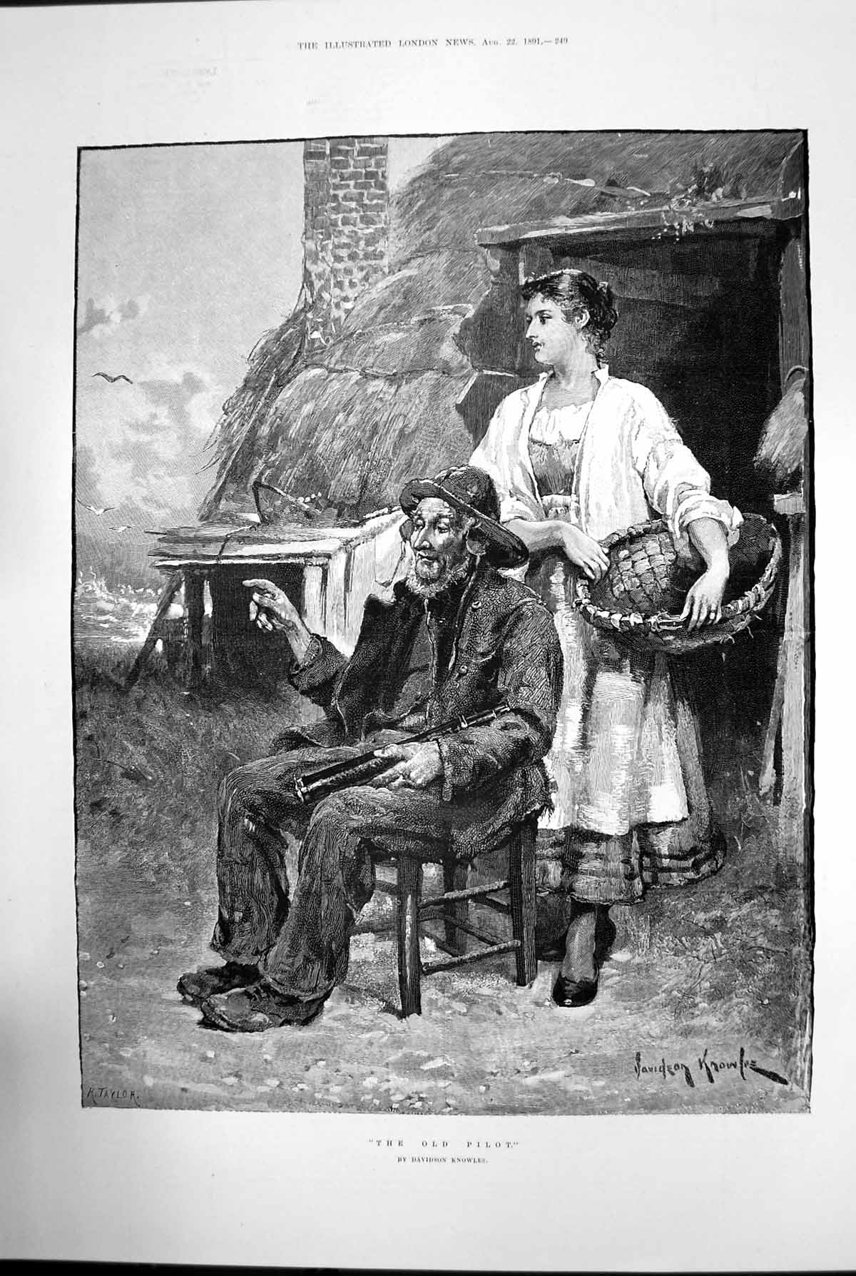 Antique Old Print The Pilot By Davidson Knowles ThatchroTelescope Man 1891 19th