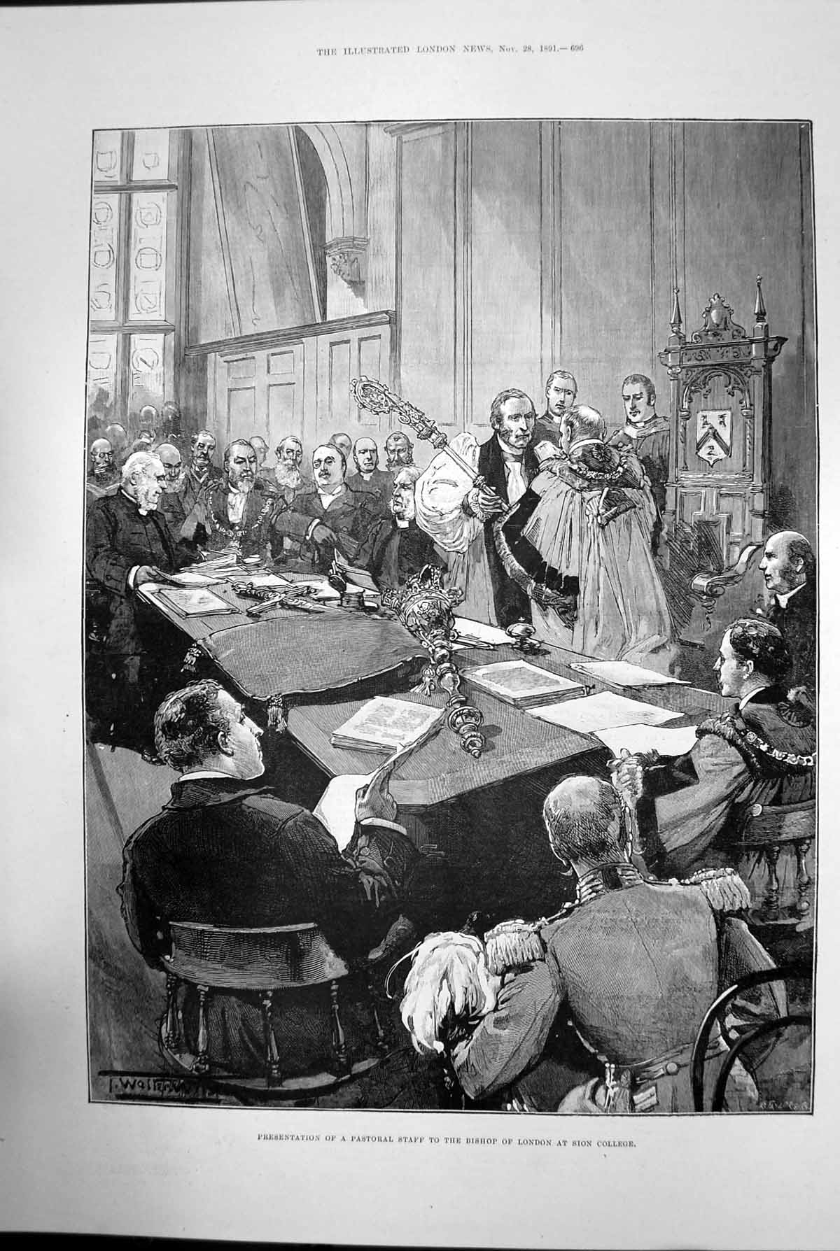 Antique Old Print Presentation Pastoral Staff Bishop London Sion College 1891