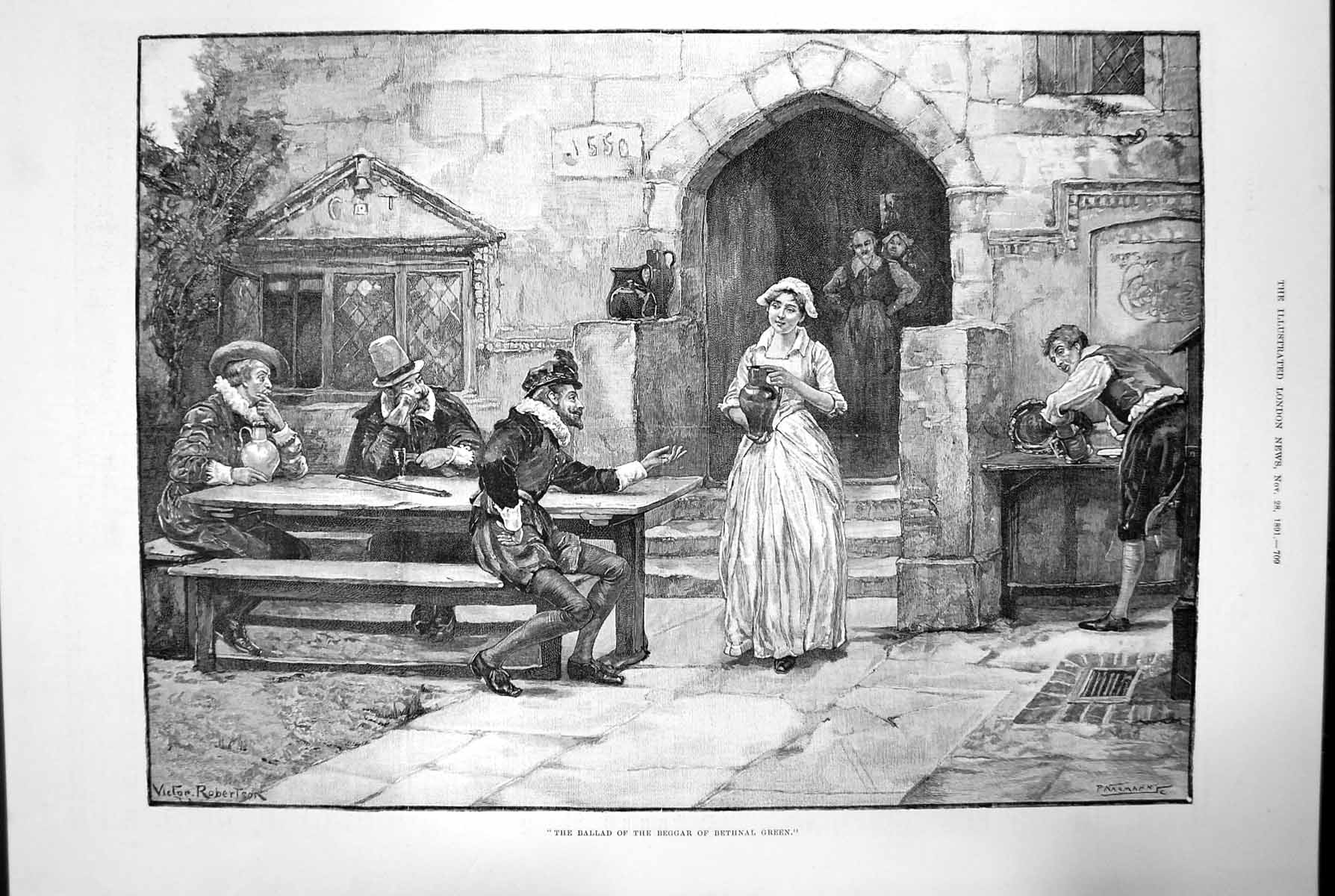 Original Old Antique Print The Ballad The Beggar Bethnal Green 1891 Victorian