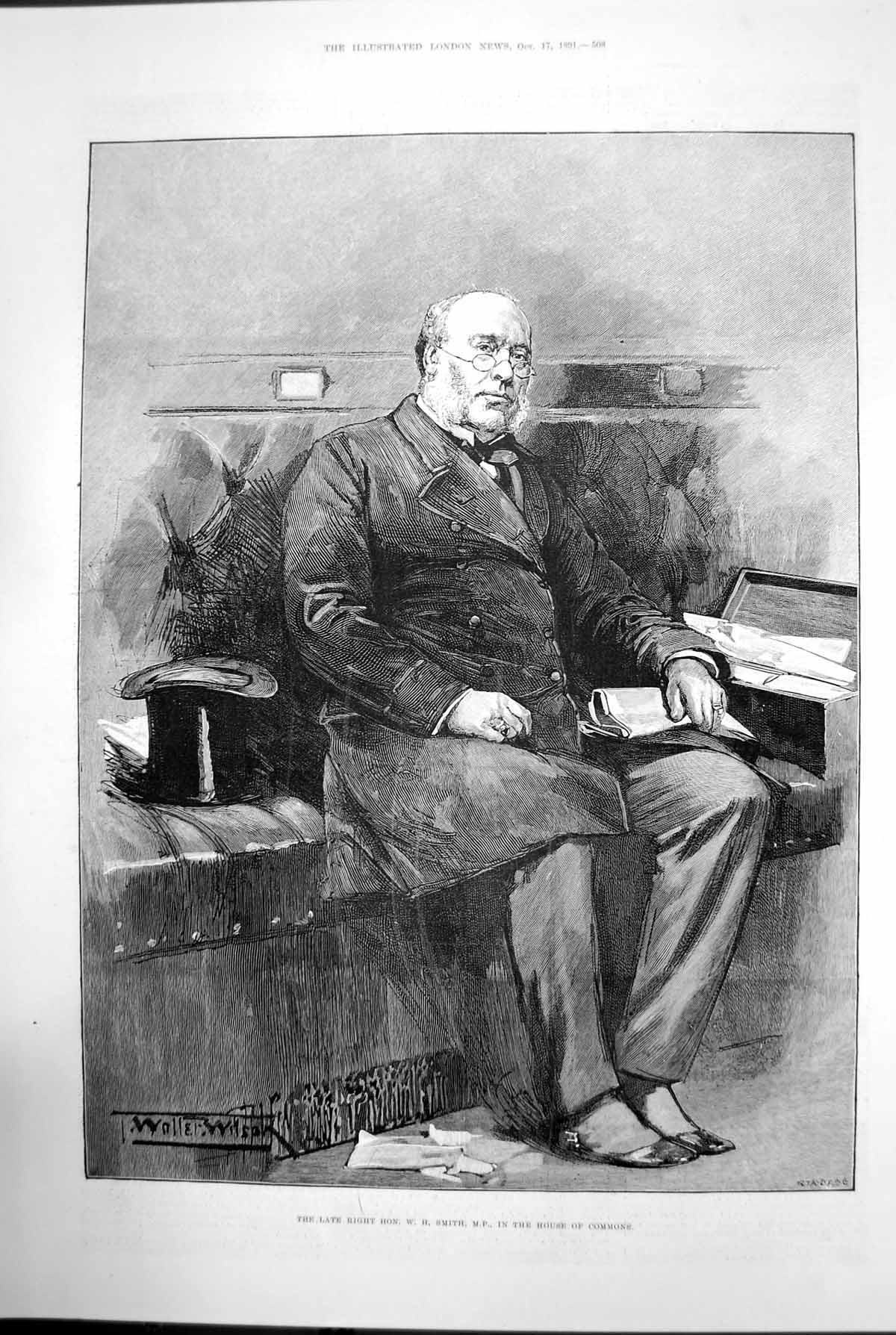 Original Old Antique Print Late Right Honourable Wh Smith Mp House Commons 1891