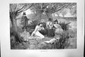 Original Old Antique Print His Favourite Spot Man Women River Tree Reading 1891