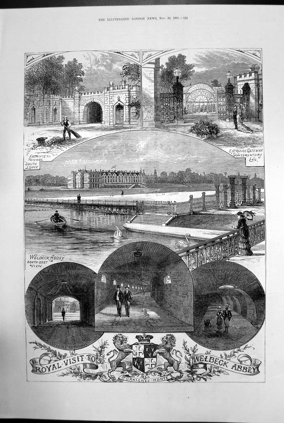 Antique Print Royal Visit To Welbeck Abbey Tunnel Conservatory Gateway 1881