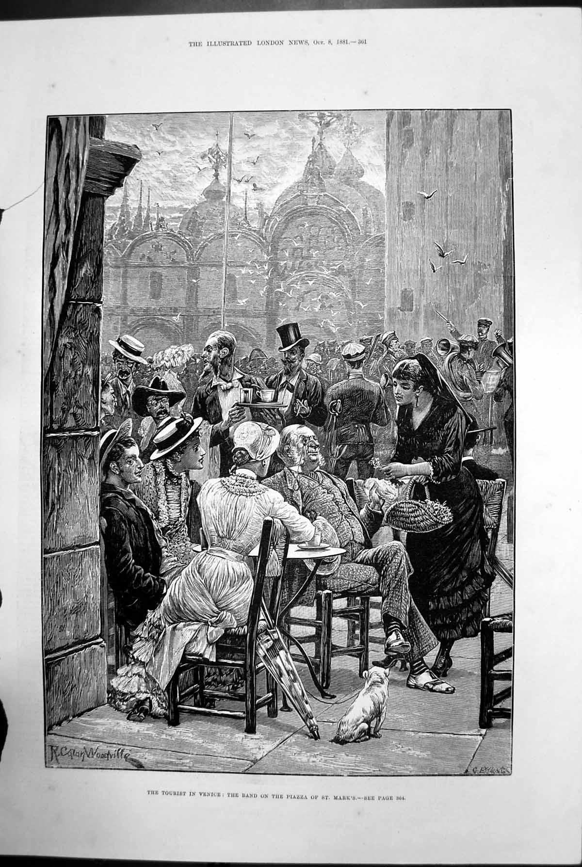 Antique Print Tourist In Venice Band On The Piazza St Marks Woodville 1881 19th