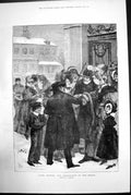 Antique Old Print After Church The Compliments The Season Men Women Snow 1879