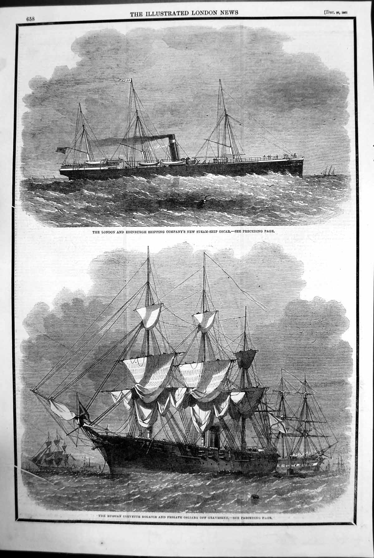 Antique Print London Edinburgh Shipping Company Oscar Russian Corvette 1861