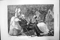 Antique Old Print The Fox And The Grapes Men Women Reading Garden Bird 1872