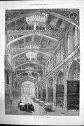 Old Antique Print The New City Library Guildhall Men Reading Books 1872 19th