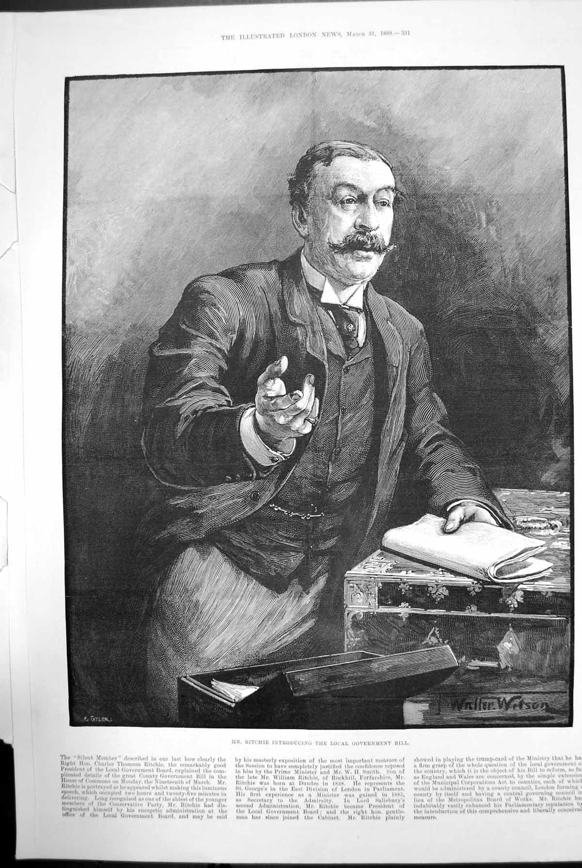 Old Antique Print Mr Ritchie Introducing The Local Government Bill 1888 19th