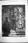 Old Print The Last To Go F Barnard Lantern Men Women Doorstep House 1872 19th