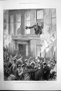 Antique Old Print Mr Parnell Addressing Constituents Victoria Hotel Cork 1890
