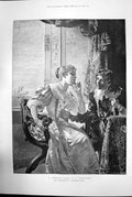 Antique Old Print A Proposal After Wv Czachorski Woman Man Window Munich 1890