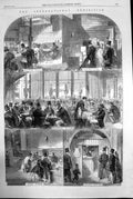 Antique Print Room Writing Telegraph Smoking Post Office Police Office 1862