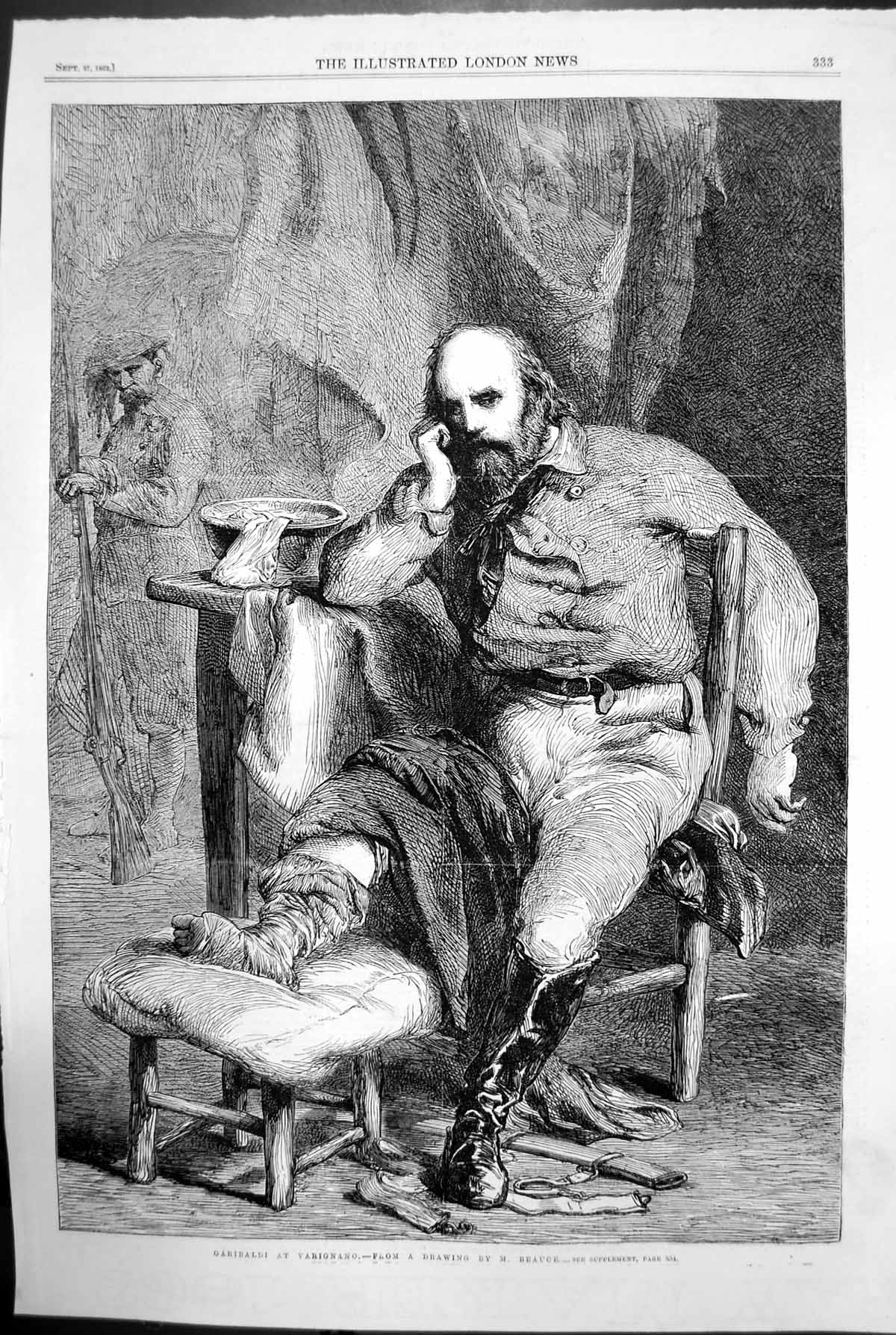 Antique Print Garibaldi At Varignano M Beauce Injured Ankle Foot Italy 1862