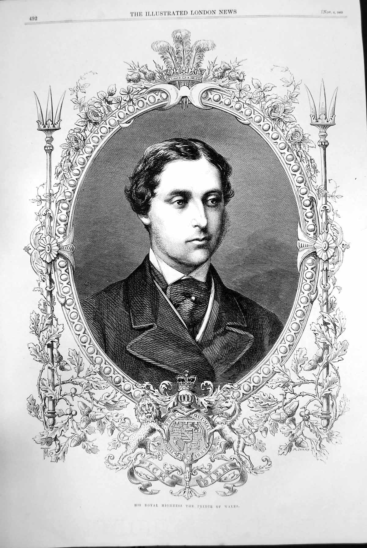 Original Old Antique Print His Royal Highness Prince Wales Portrait 1862 19th