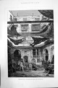 Original Old Antique Print Crisis In Egypt Turkish Carpet Bazaar Cairo 1881