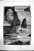Antique Print Sketches The Isle Man Portrait Cliff Boat Sea Bay Waves 1881 19th