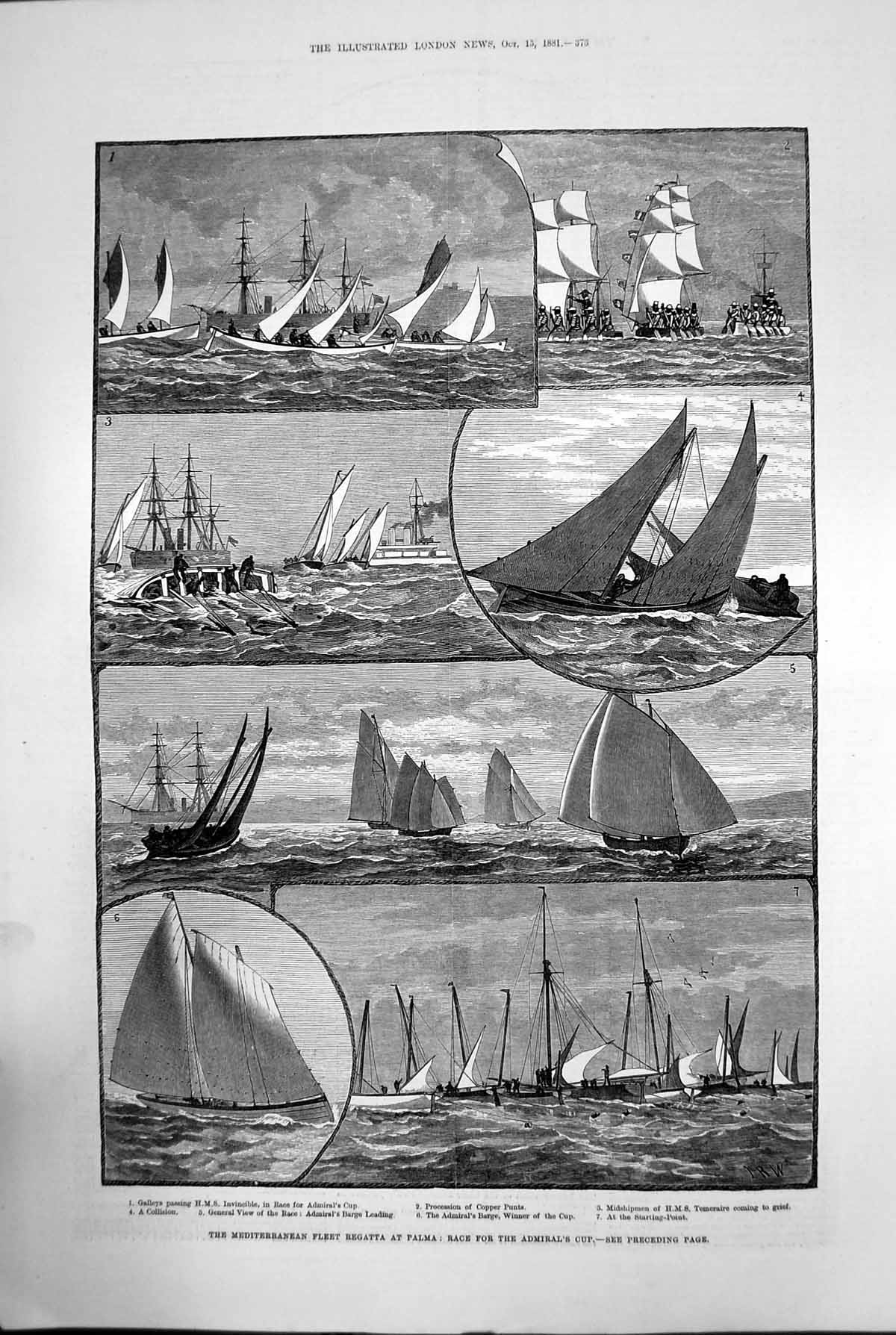Antique Print Mediterranean Sea Fleet Regatta Palma Race Admirals Cup 1881 19th