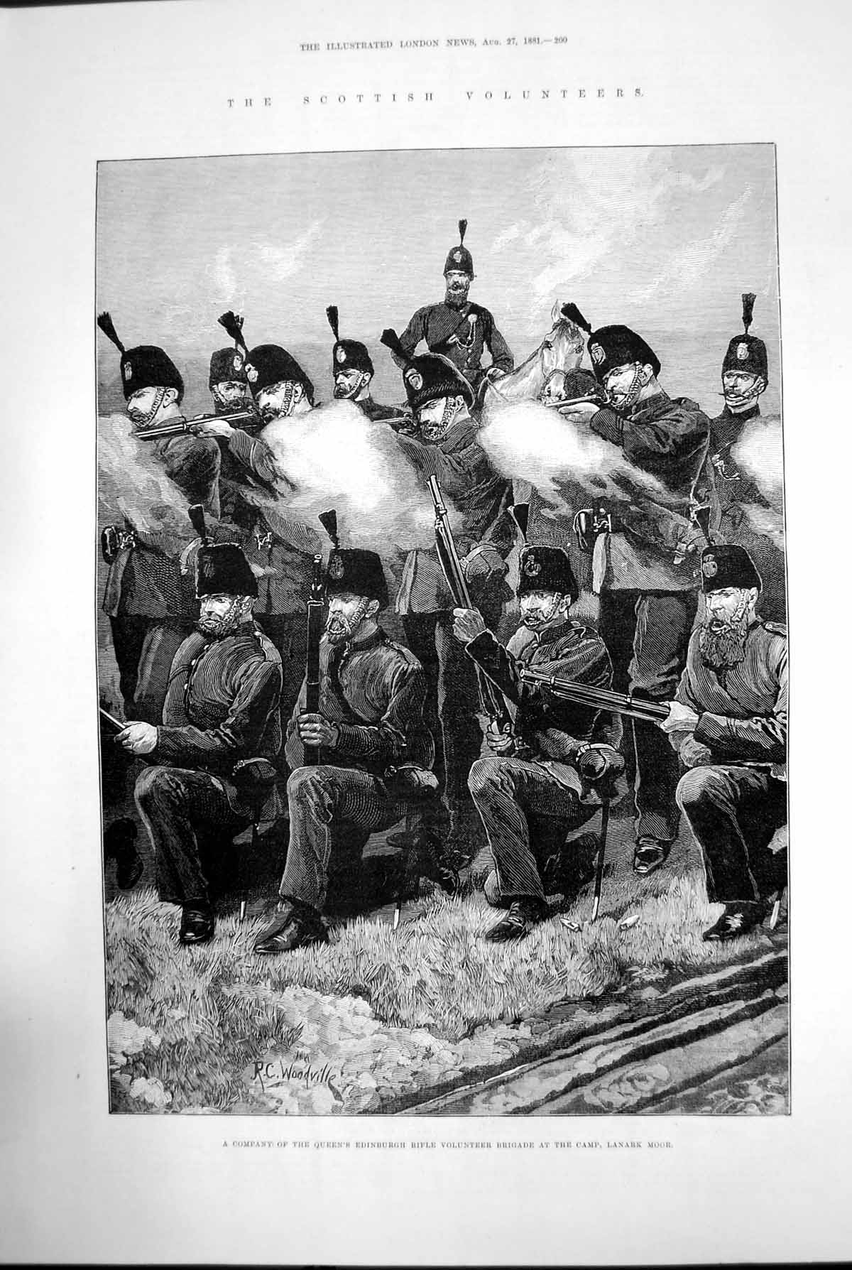 Old Print Company Queens Edinburgh Rifle Volunteer Camp Lanark Moor 1881 19th