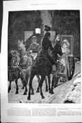 Old Antique Print The Interrupted Journey Horse Carriage Gun Robbery 1881 19th