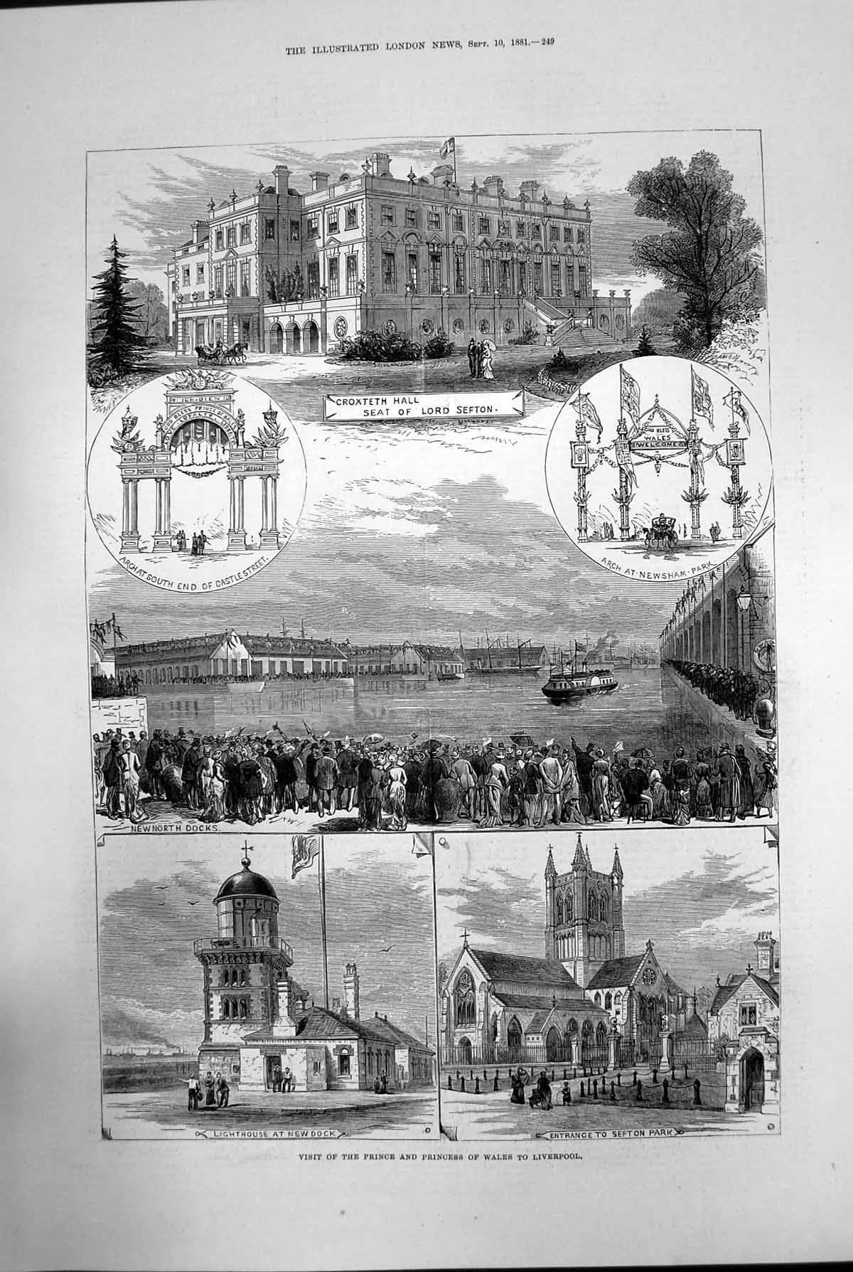 Antique Print Visit Prince Princess Wales To Liverpool Croxteth Docks 1881 19th