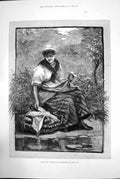 Old Antique Print Dinner Time Waiting For The Reapers Woman Stream 1881 19th